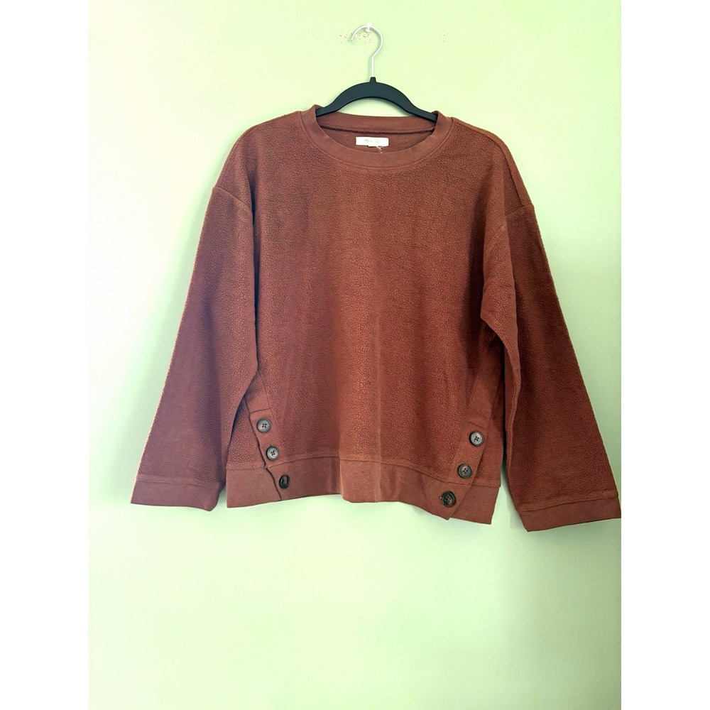 Madewell (Re)sourced Brushed Side-Button Relaxed Sweatshirt Brown size Small